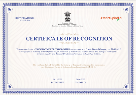 Startup India Certificate